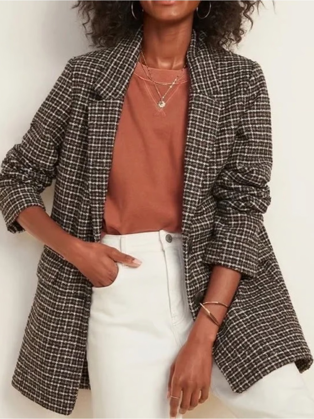 Double breasted pea coat plaid coat